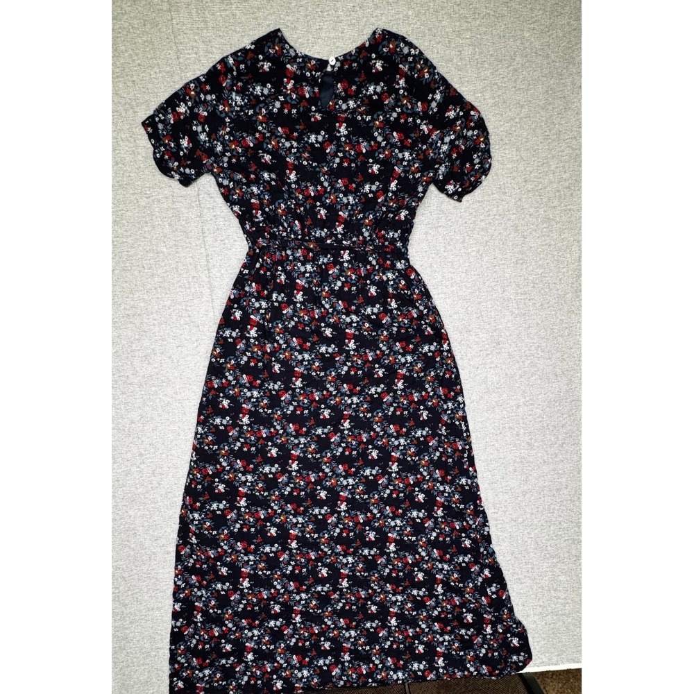 Roolee Navy Blue Floral High Low Wrap Maxi Dress Short Sleeve Small